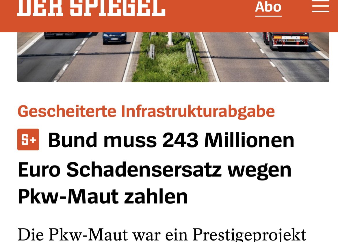 Herr <a href="/andreasscheuer/">Andreas Scheuer</a>, wegen ihrer Dummheit dürfen wir Bürger dies nun bezahlen. Ich wünsche ihnen eine absteigende Karriere und den Rutsch in die Bedeutungslosigkeit #Maut #CSU