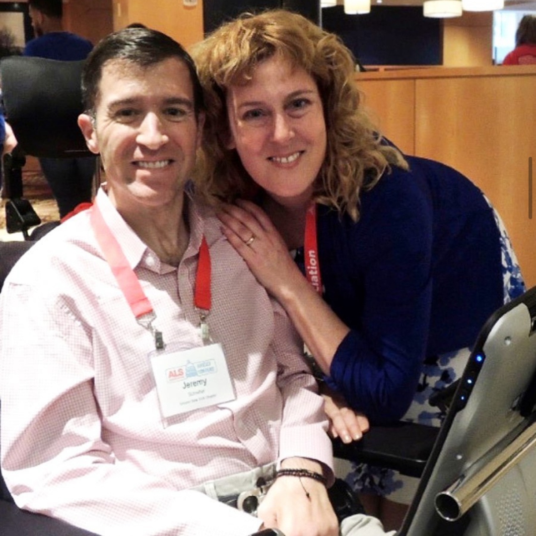 Jeremy with Katrina Hawking (Stephen Hawking’s daughter-in-law). She was a strong advocate for the ALS community. This was a very memorable moment for him.

 #jeremyschreiber #als #alsawareness #disability #ouralscommunity #alifewithals  #stephenhawking #disabilityawareness