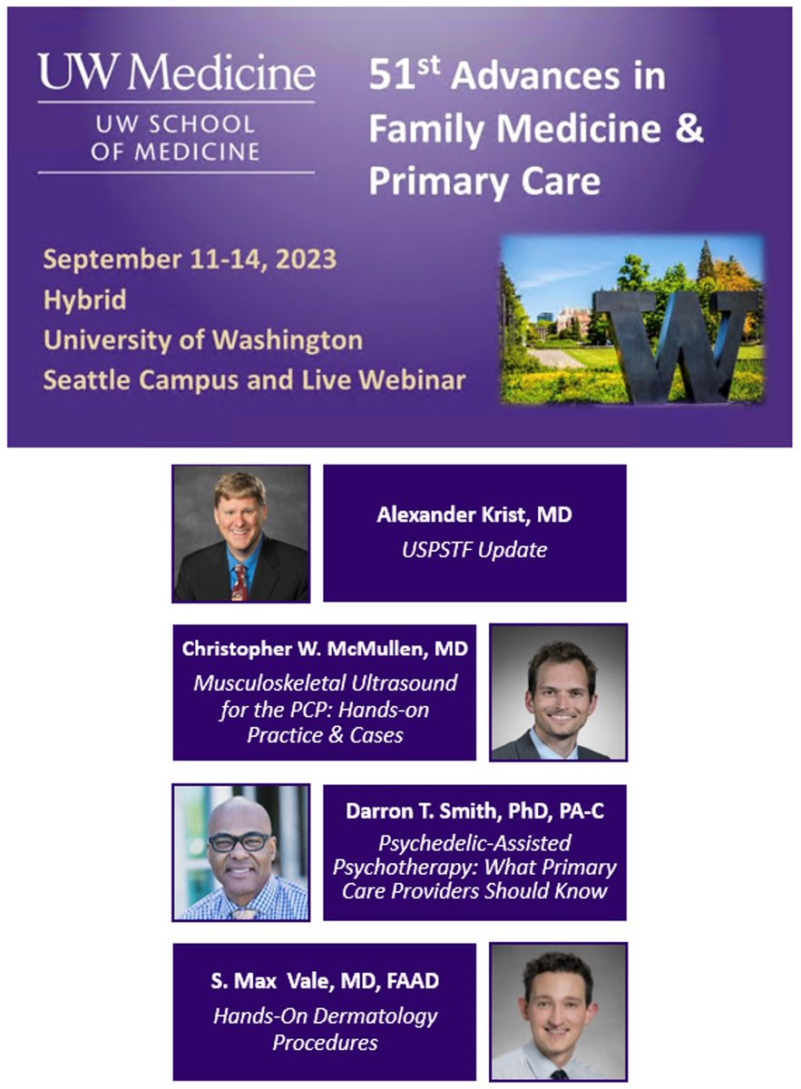 Register for Advances in Family Medicine &amp; Primary Care  on Sept 11 – 14. uw.cloud-cme.com/MJ2405 <a href="/UWMedicine/">UW Medicine</a> <a href="/uwfm/">UW Family Medicine</a> <a href="/uwfmres/">University of Washington Family Medicine Residency</a> <a href="/fac_uw/">UW School of Medicine Faculty Affairs</a> <a href="/nannmais/">Nina Maisterra</a> <a href="/CorinneHeinen/">Corinne Heinen</a> <a href="/MaxValeMD/">S. Max Vale, MD, FAAD (he/him)</a> @DermatologyUW <a href="/savxg/">savitha subramanian</a> @PaulPottingerMD @daytheon <a href="/cmcmullenMD/">Christopher McMullen</a> <a href="/KarenPalalay/">Karen Palalay</a> <a href="/JenniferRayMD/">JRay, MD</a> <a href="/BrynaDunaway/">Bryna Dunaway McCollum, PA-C, IBCLC</a>