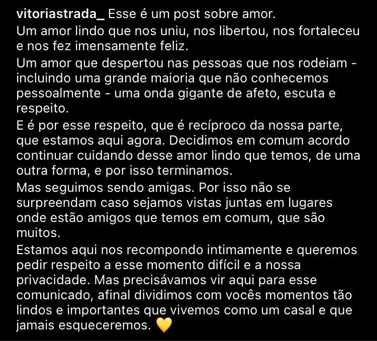 Vitória Strada anuncia o fim de seu relacionamento com Marcella Rica 💔