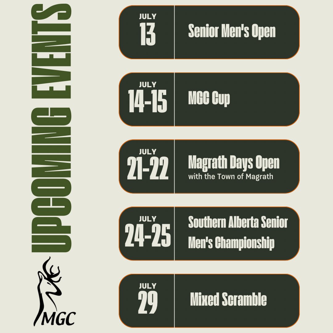 magrathgolf's tweet photo. It’s a busy month here at MGC! Make sure you sign up for our upcoming tournaments!

📞 403-758-3054 ext 1
✉️ magrathgolf@gmail.com
🔗 https://t.co/BMt7FkBFHl

#golf #golfalberta #worththedrive #golflife #southernalberta #albertagolf #golfab #golfer #explorealberta #golflifestyle https://t.co/QeyjYOkcRq