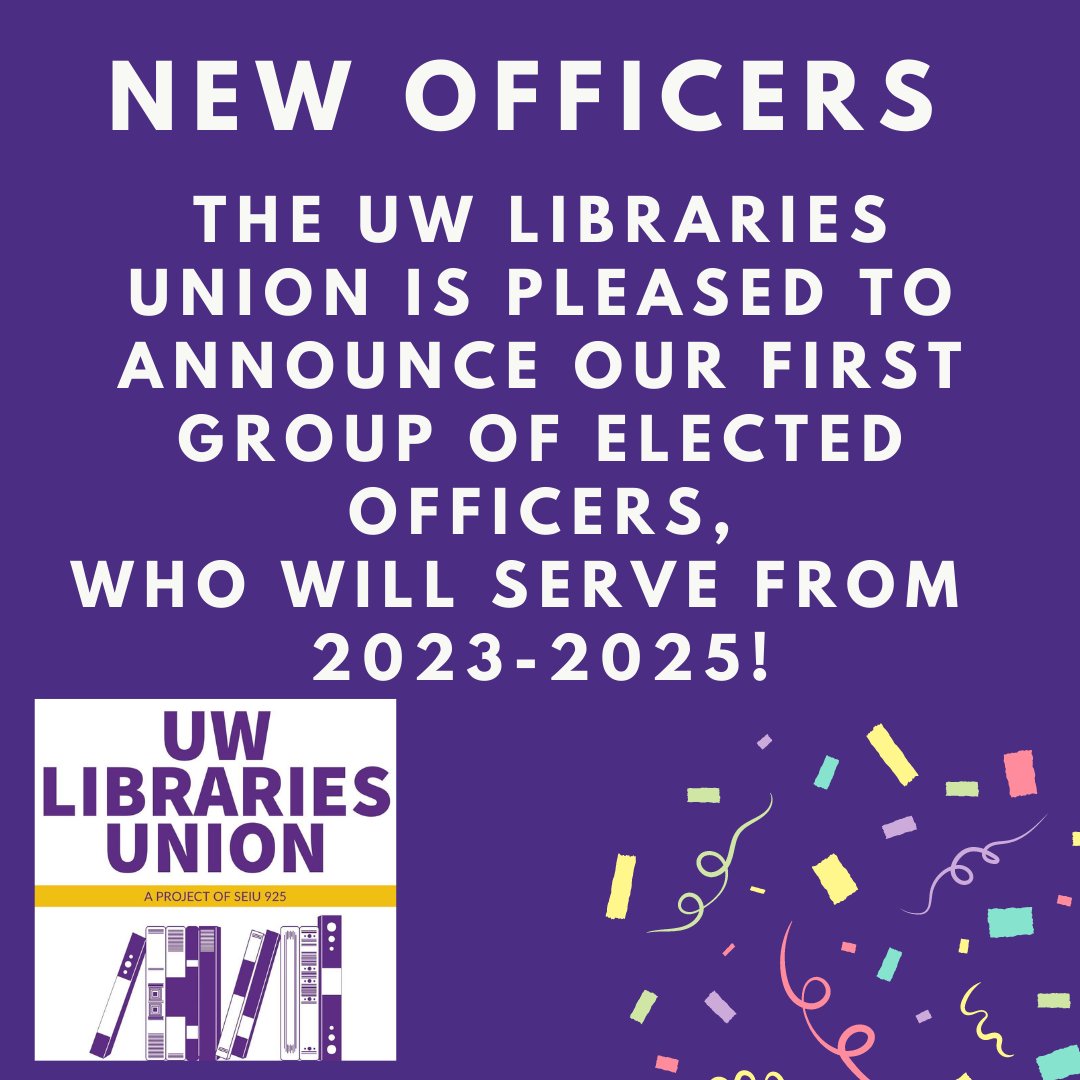UWLibUnion's tweet image. UW Libraries Union is pleased to announce our first group of elected officers officers
who will serve from 2023-2025!
#UnionStrong #StrongerTogether #Solidarity #UWWorksBecauseWeDo