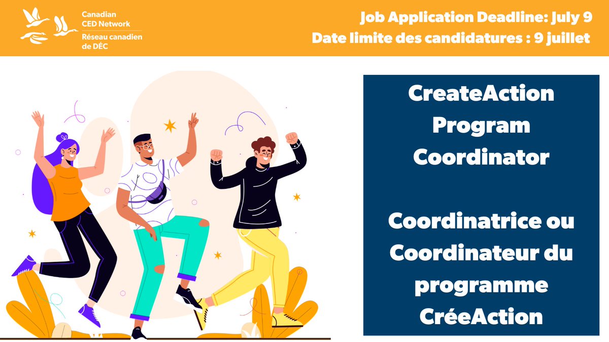 CCEDNet_RCDEC's tweet photo. Join the CCEDNet team!
We're #hiring for a bilingual CreateAction program coordinator. Support youth as they develop meaningful careers in #CommunityEconomicDevelopment and the Friendship Centre Movement!
https://t.co/pJIifgRaP5 https://t.co/9e83MKjwnp
