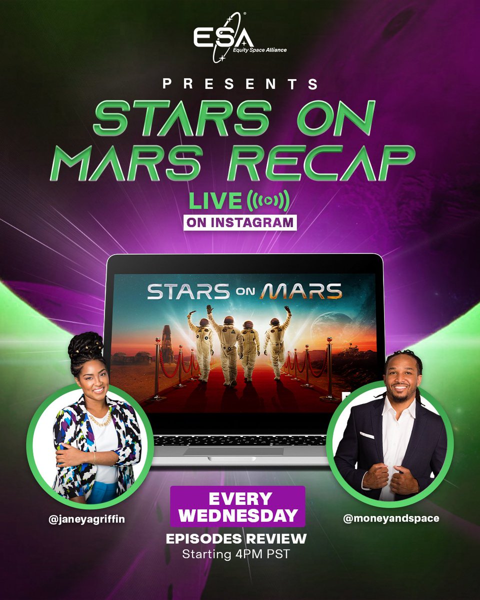 equityinspace's tweet photo. Are you watching #StarsOnMars on @FOXTV?!

Join us LIVE (on that other app) today at 4pm PST and every Wednesday as we recap each episode! This week we’ll be catching up on the last 2 episodes!

#melaninonmars #equityinspace https://t.co/WBTaUlBjnU