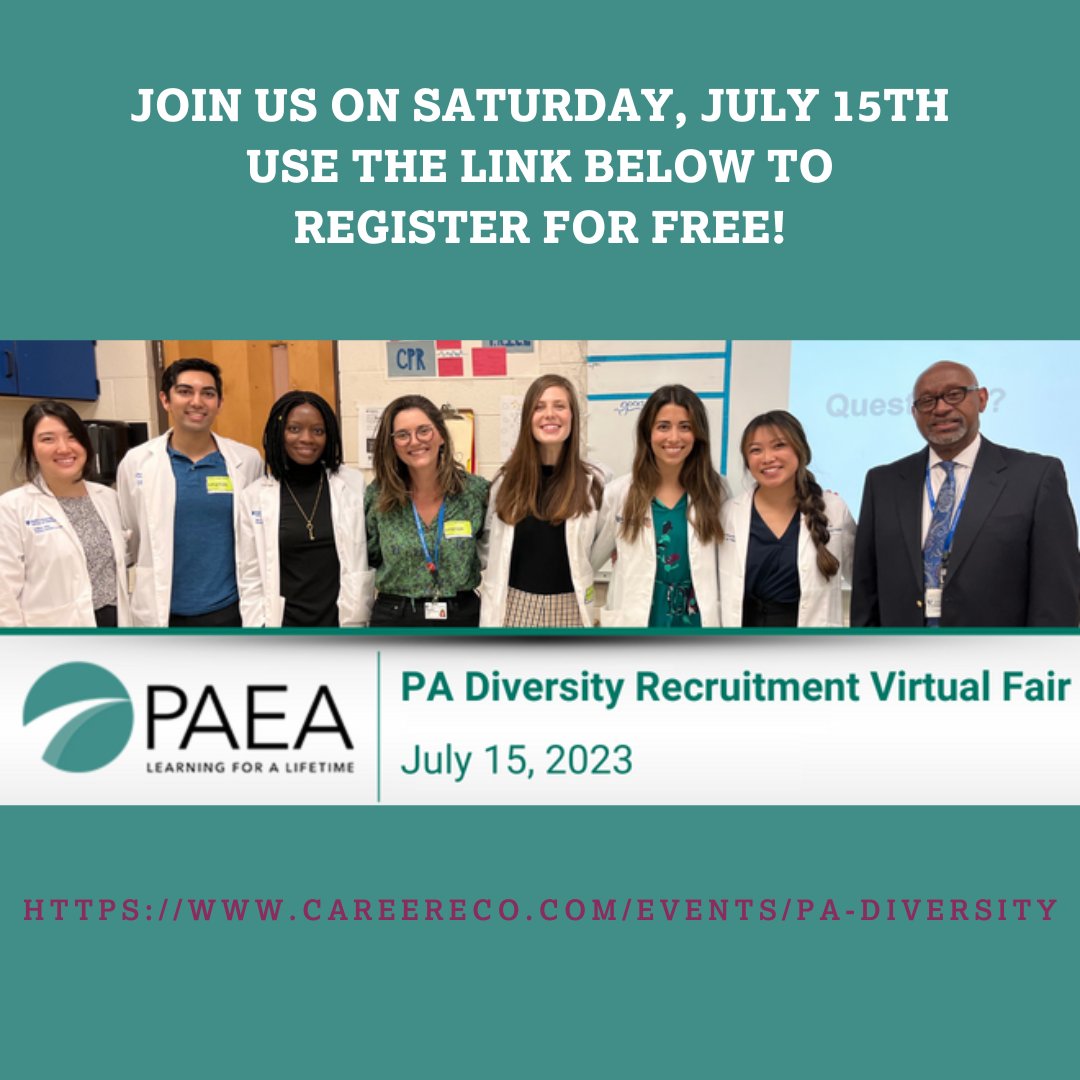 pa_focus's tweet photo. ✨ It isn't too late to register for the July 15th Virtual Fair! ✨
Featuring expert speakers in: Financial Literacy &amp; Disparities in Dermatology.
Come broaden your knowledge and engage with multiple PA programs! 
Register now: https://t.co/I6SHhXLsAl. https://t.co/Cc8v8zVdRK