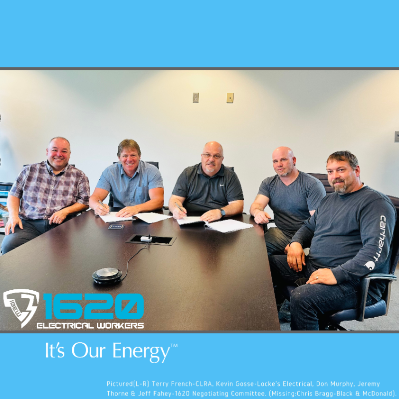 A new provincial collective agreement was reached between 1620 Electrical Workers & the Construction Labour Relations Association (CLRA) this week. We are so proud to have worked with such a collaborative & cooperative team to secure this agreement for our members.
#ItsOurEnergy