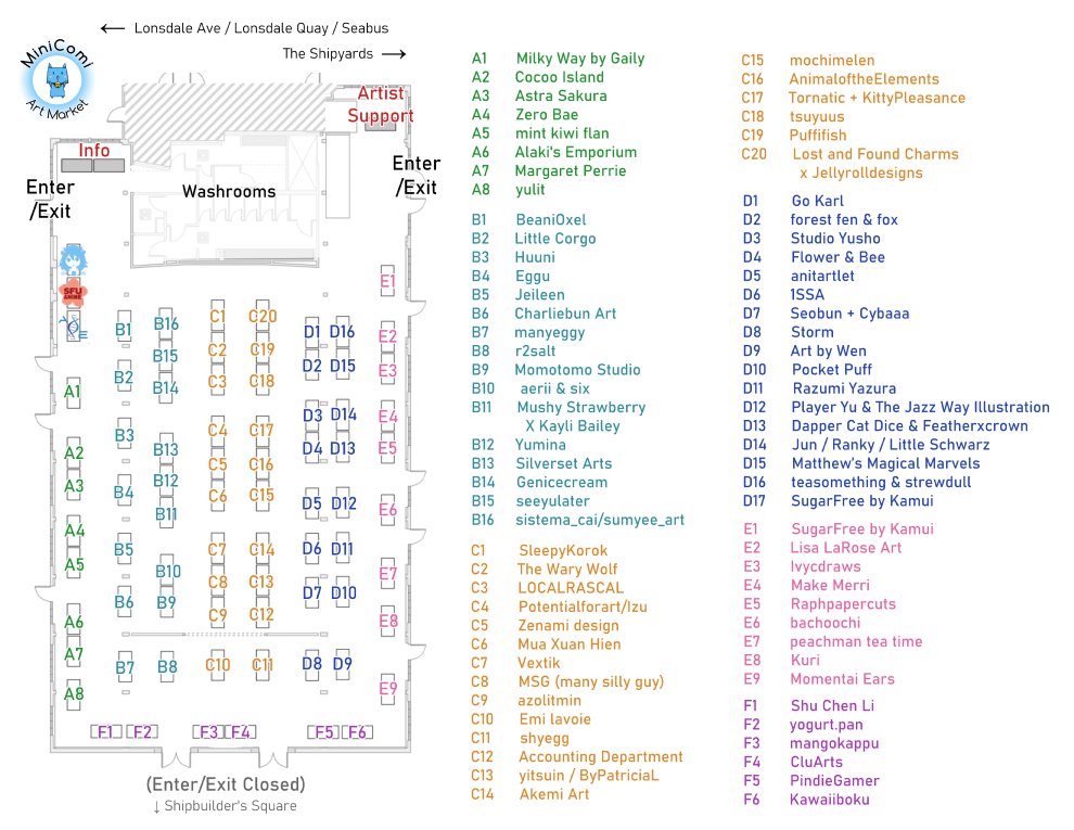 minicomi's tweet photo. Here's the official artist map for Minicomi 2023! Use the #minicomi2023 hashtag or @ us to let us know you will be attending! We hope to see you all soon 🎨

FULL list of all artists can be found on our website: https://t.co/9qVwFp0CTO https://t.co/ZET0YcOvfP