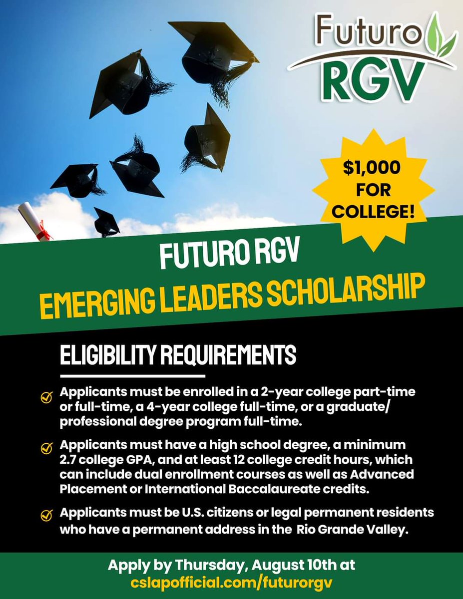 We are proud to launch our Emerging Leaders Scholarship for the 2nd year in a row. Qualifying undergraduate and graduate students can apply online by Thursday, August 10th: cslapofficial.com/futurorgv