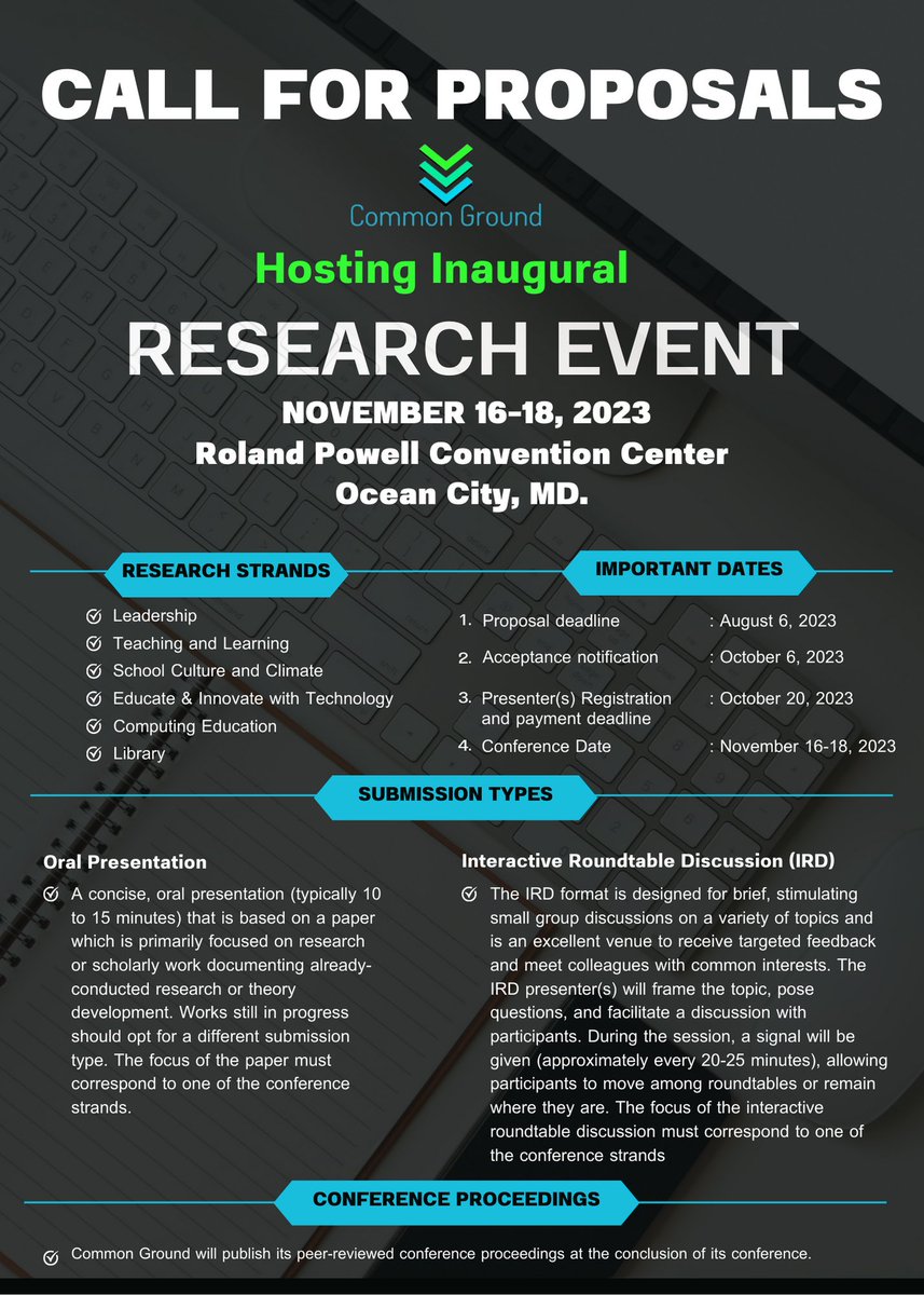 msetonline's tweet image. Calling all researchers! MSET is hosting a research event at Common Ground Conference on Nov. 16-18, 2023. Proposals are open! Share your groundbreaking work and contribute to the advancement of knowledge: bit.ly/ResearchATComm… #MSET #ResearchEvent #HigherEd