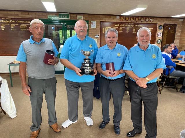 PontRotary's tweet photo. Rotary District 1150 annual bowls competition played at the  Llandrindod Wells bowling club.
Won by David Curtis, Howard Jones and skip Noel Tippett of Pontllanfraith Rotary. Third time for this combination to win the trophy, Presented by Ray Bevan in absence of DG MARY ADAMS. https://t.co/ni8JGdy9NT