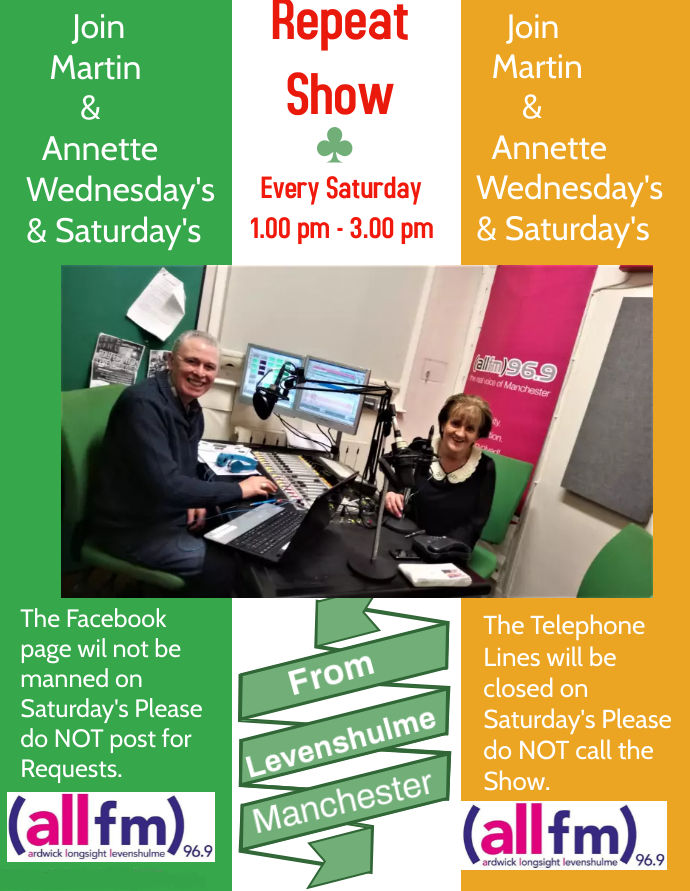 The show is now going to be repeated Saturday 1pm to 3pm on <a href="/ALLFM/">ALL FM 96.9</a> with <a href="/irishinuktv/">The Irish in the uk TV on SKY 186</a> with <a href="/CareyAnnette/">Annette logan</a> <a href="/manchesteriris1/">Manchesterirish</a> tune in tonight at 7pm