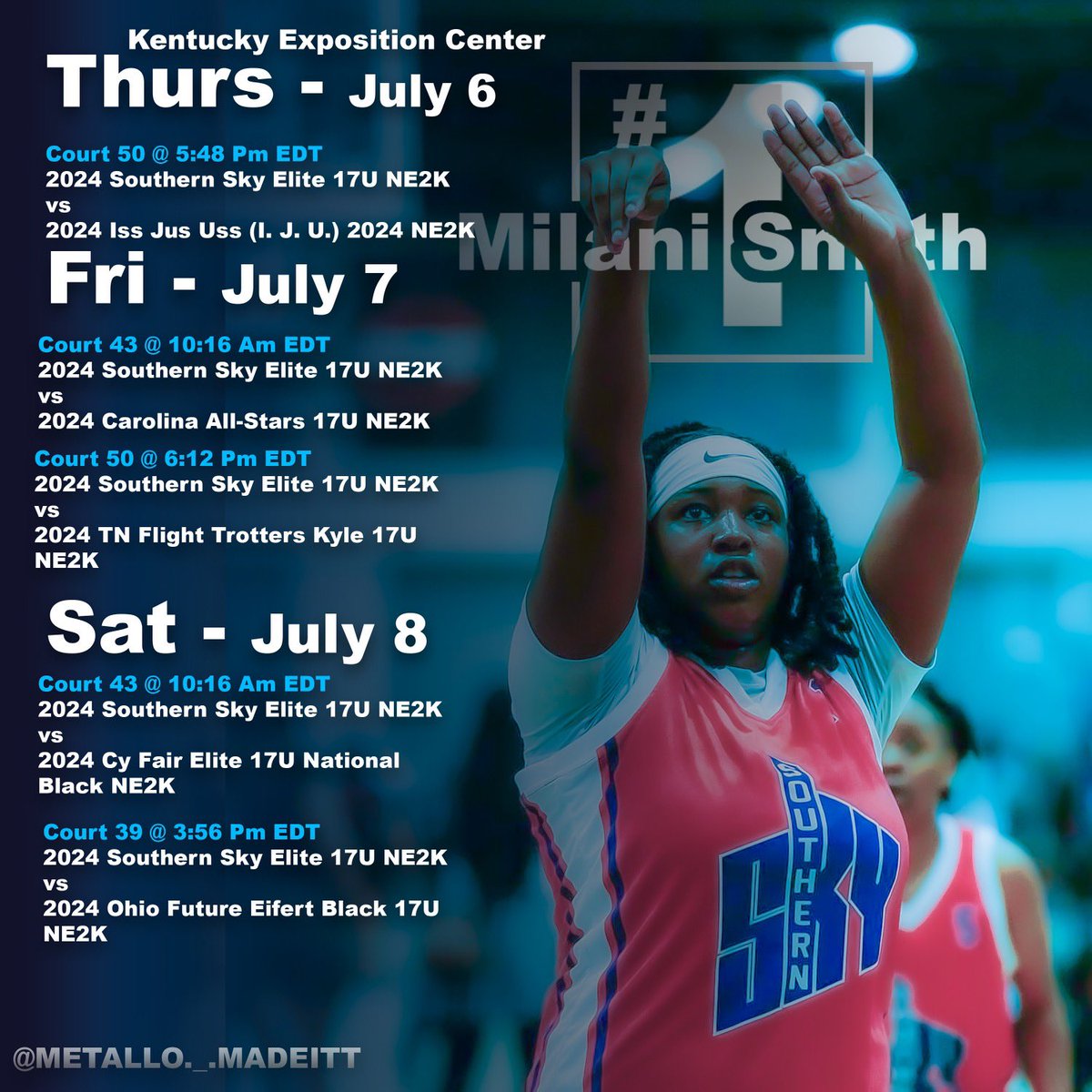 Milani.Smith (@smithmilani) on Twitter photo Coaches here is my run 4 the roses classic schedule!! Come see me and my teammates play. <a href="/TFNsRun4Roses/">TFN's Run 4 Roses</a> <a href="/coachwill1_/">william Rutledge</a> <a href="/SoSky_Elite/">SOUTHERN SKY ELITE</a> Coaches here is my run 4 the roses classic schedule!! Come see me and my teammates play. <a href="/TFNsRun4Roses/">TFN's Run 4 Roses</a> <a href="/coachwill1_/">william Rutledge</a> <a href="/SoSky_Elite/">SOUTHERN SKY ELITE</a>