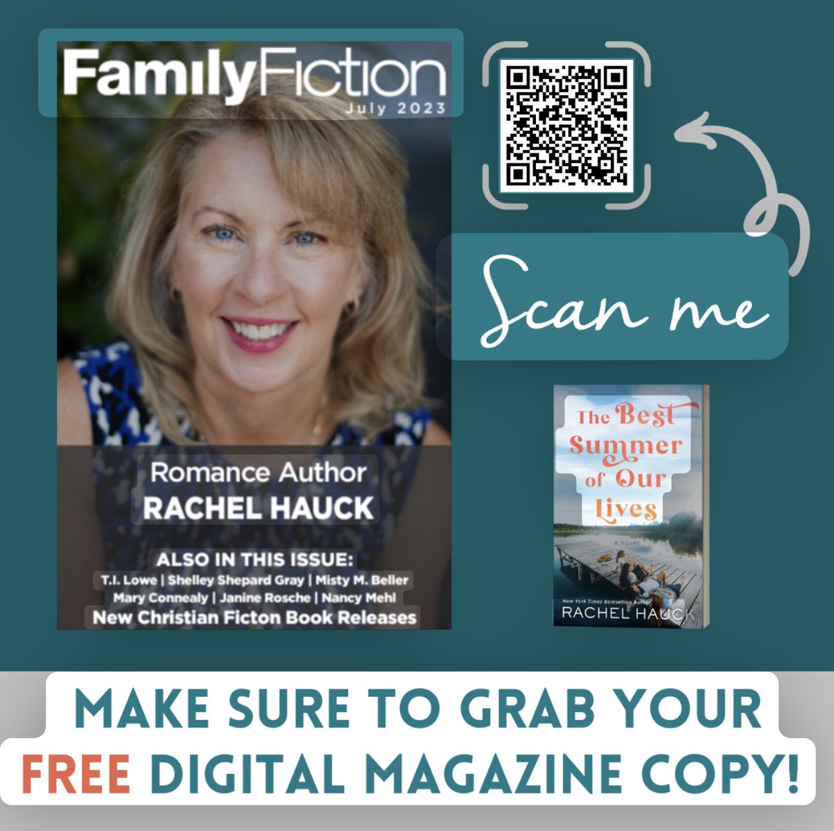 RachelHauck's tweet photo. Thanks Family Fiction for the honor! Y’all check out this month’s issue! Lots of great authors are featured! https://t.co/lSg4Xa2gVA