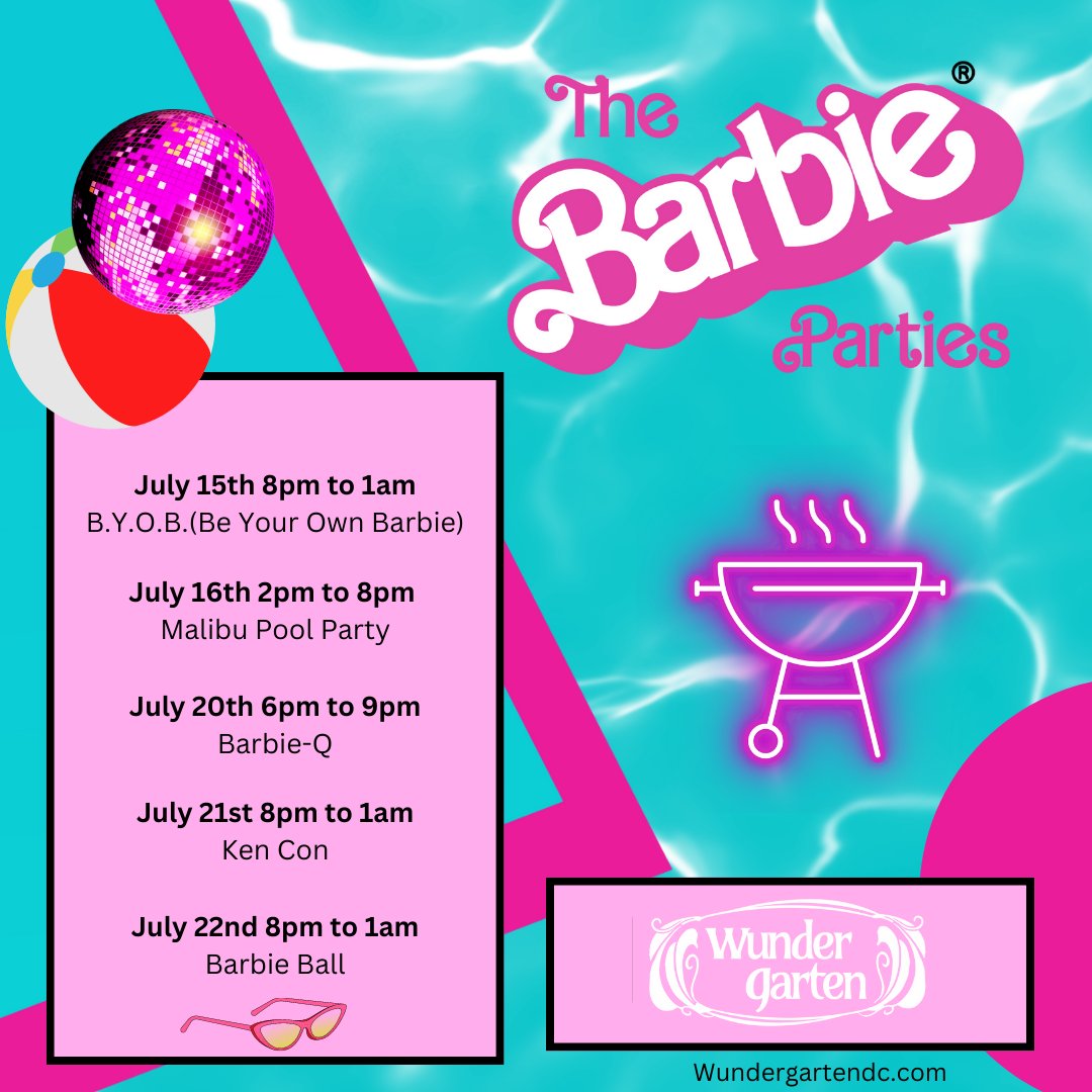 WundergartenDC's tweet photo. The Barbie Parties at Wunder Garten! We are partnering with @CapitalPrideDC, @GiantFood, @wbpictures, and more! You do not want to miss out. https://t.co/51v0gwlAMQ