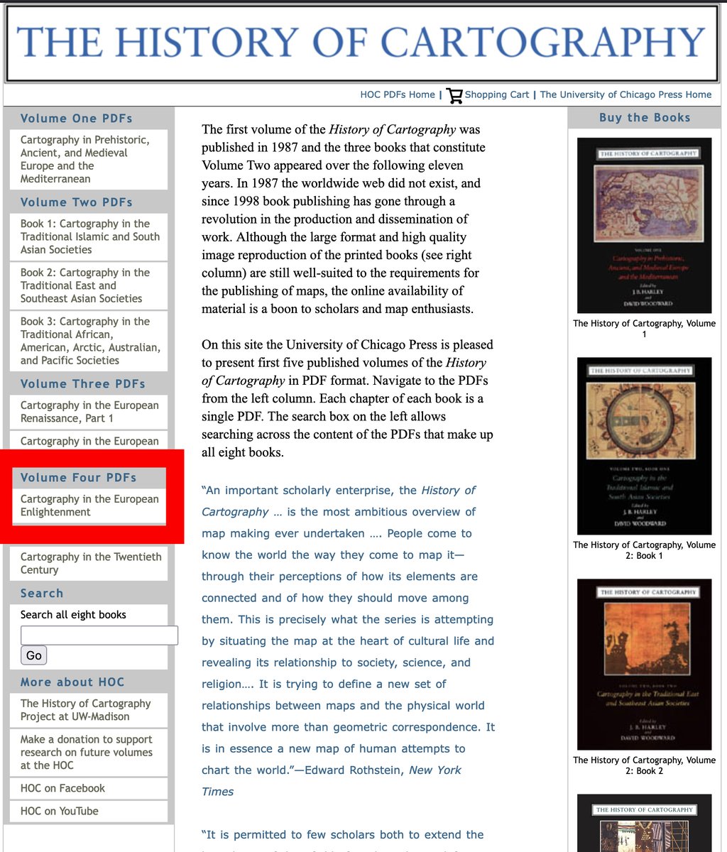 CARTOGRAPHY IN THE EUROPEAN ENLIGHTENMENT = volume 4 of The History of Cartography series is now, as of today, FREELY AVAILABLE !!!!!

Goto press.uchicago.edu/books/HOC/inde… and click the link for volume 4.

WOW  WOW  WOW

The prettiest of all the volumes, if I say so myself.