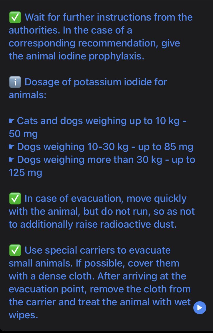 chiIIum's tweet photo. MORE WARNINGS from the Ukrainian Ministry: This time it’s what to do if you’re outside with your pet during a radiation incident. https://t.co/ldGpZpG5kr