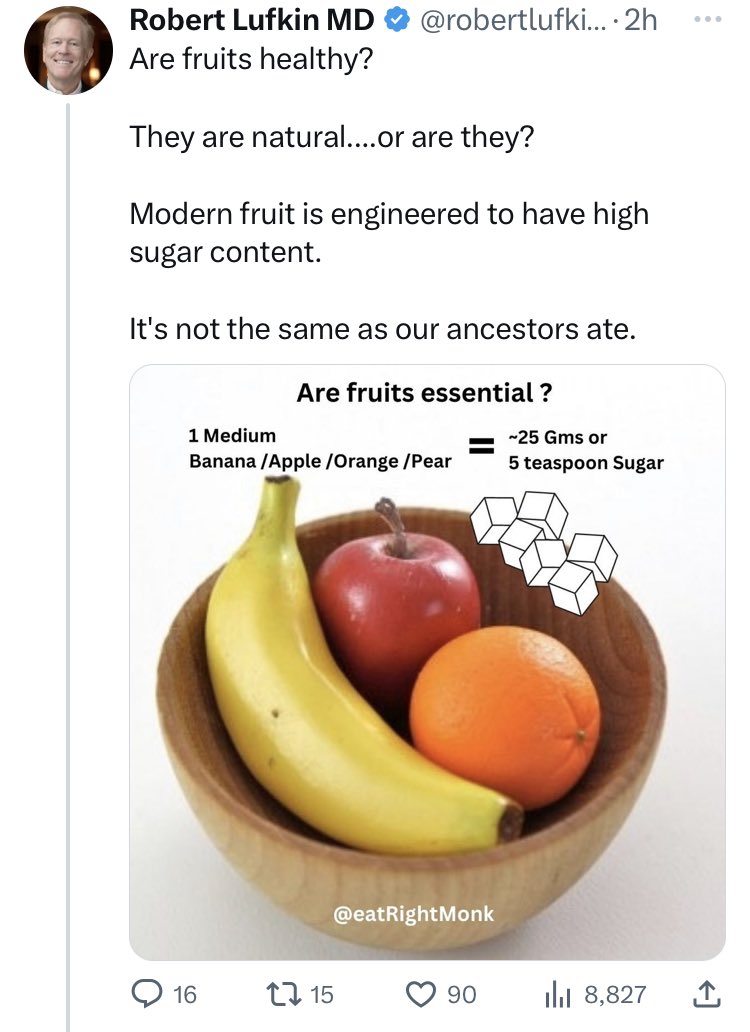 OMG fruit is fine! I never imagined my job as a dietitian would include explaining why fruit isn’t poison.

Fruit isn’t just sugar ffs. It’s mostly water &amp; nutrients like fibre, vitamins, &amp; minerals!

Each 10g of fibre in your diet lowers your risk of colorectal cancer by 10%.
