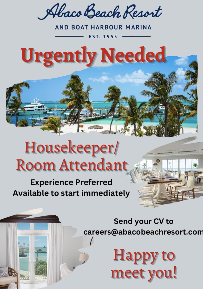 We’re hiring! Send your CV to careers@abacobeachresort.com &amp; tag friends you think might be perfect for these positions!