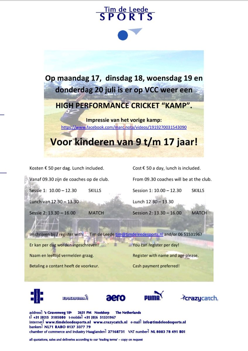 NotaMarc's tweet photo. Tim de Leede Sports 🏏
HIGH PERFORMANCE 
Cricket Camp👌🏽
@CricketinNL @KNCBcricket @Cricket4kidsN https://t.co/9GPWwqulqw