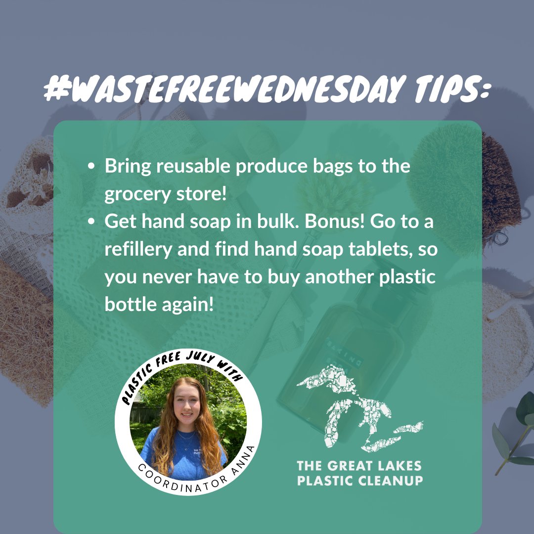 🌞Happy #PlasticFreeJuly! Throughout the month, we will be chatting with our Community Engagement Coordinators about their work and some of their favourite #WasteFreeWednesday tips!

#BeatPlasticPollution #GLPCleanup #PlasticFreeLakes #GreatLakes #LakeOntario