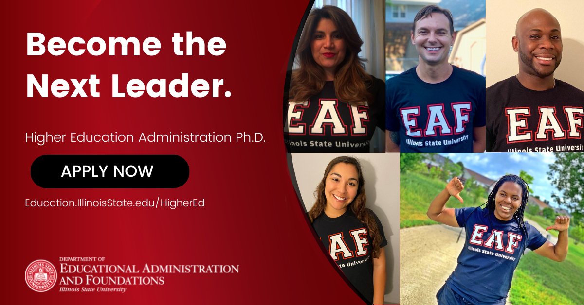 EAF_ISU's tweet photo. Apply for one of EAF's two PhD programs by July 15! The hybrid/online course work begins this fall. Choose Leadership, Equity, &amp; Inquiry -or- Higher Education Administration! #LeaderBirds #EdBirds #BecomeTheNextLeader
Program sites:
https://t.co/esaZbcD1YQ
https://t.co/a6Sjr1r64X https://t.co/q0YCwOiV1Z