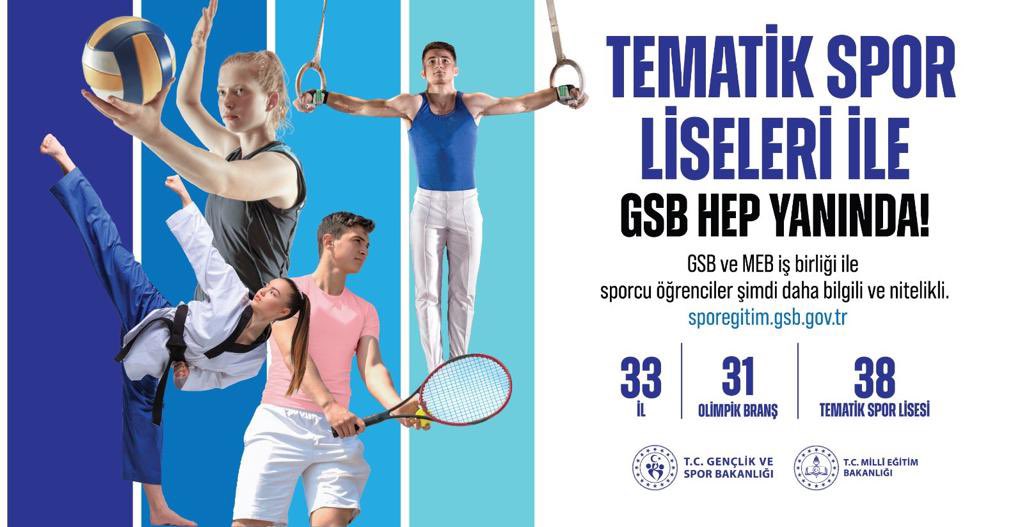 sukruyilmaz03's tweet photo. Milli Eğitim Bakanlığı ortaklaşa yürüttüğümüz “Spor Liseleri Ortak Yönetim Modeli” ile 31 Branşta 38 Spor Lisesi Tematik Lise statüsü kazandı. Tematik spor liseleri için belirlenen ana branş ve yan branşa göre öğrenci alımı yapacak. https://t.co/bpkwregtXf https://t.co/CFrDprufc0