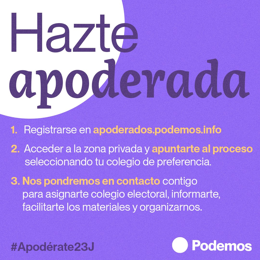 burguilloslopez's tweet photo. El #23J nos jugamos el futuro y el de nuest@os  necesitamos apoderaen pas para unas elecciones limpias

Hazte apodetasa en #apoderada en https://t.co/B18F0JZnHO 8 https://t.co/cbwTlOT1dN