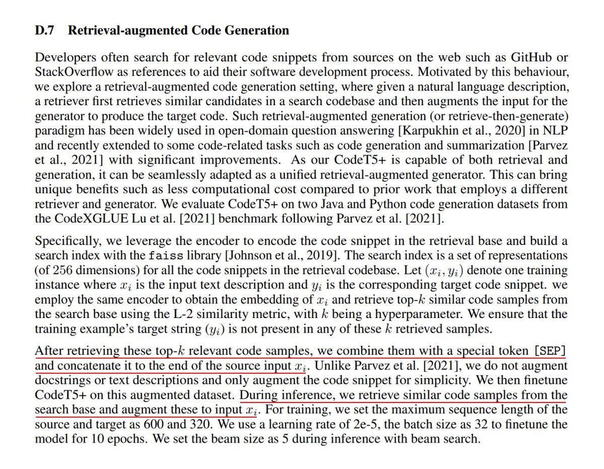 abacaj's tweet image. CodeT5+ paper discusses how they use retrieve-then-generate to boost code generation performance. They detail out the entire process in the paper and it's a great read