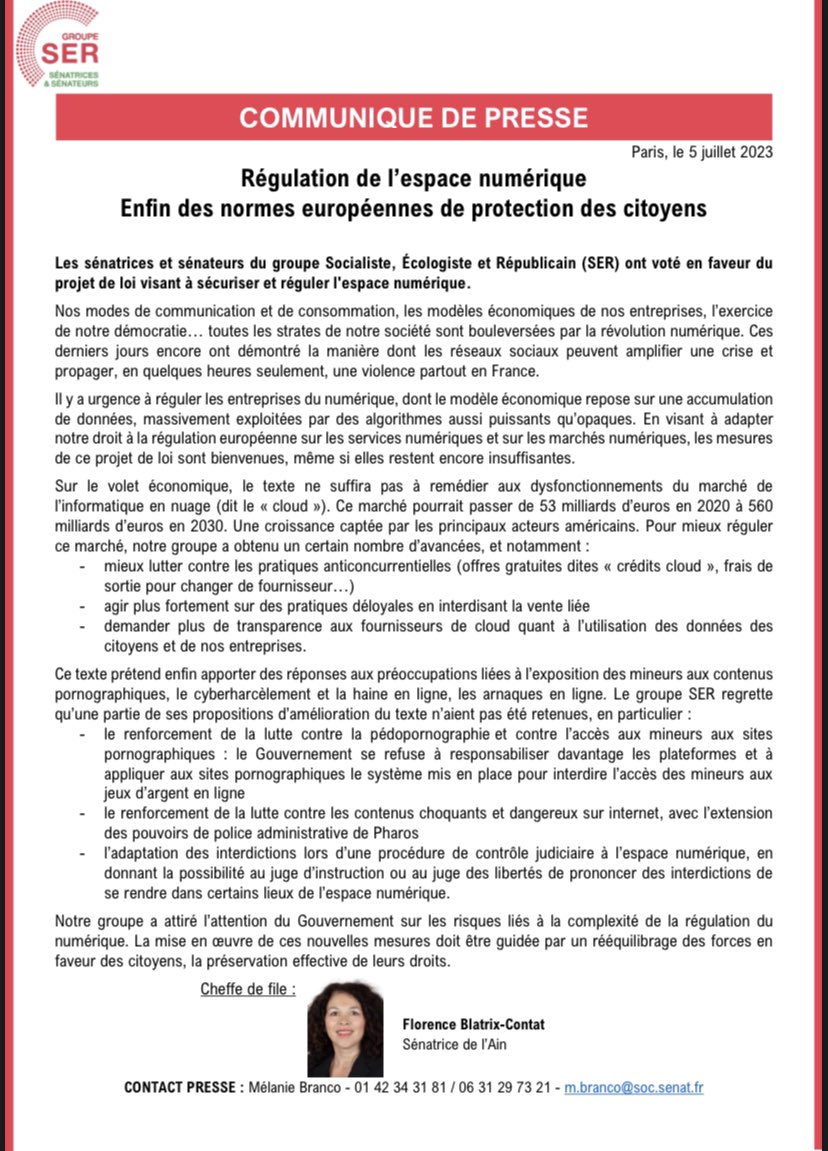 senateursPS's tweet image. 🔴  Régulation de l’espace numérique : enfin des normes européennes de protection des citoyens. 
Notre communiqué de presse ⤵️