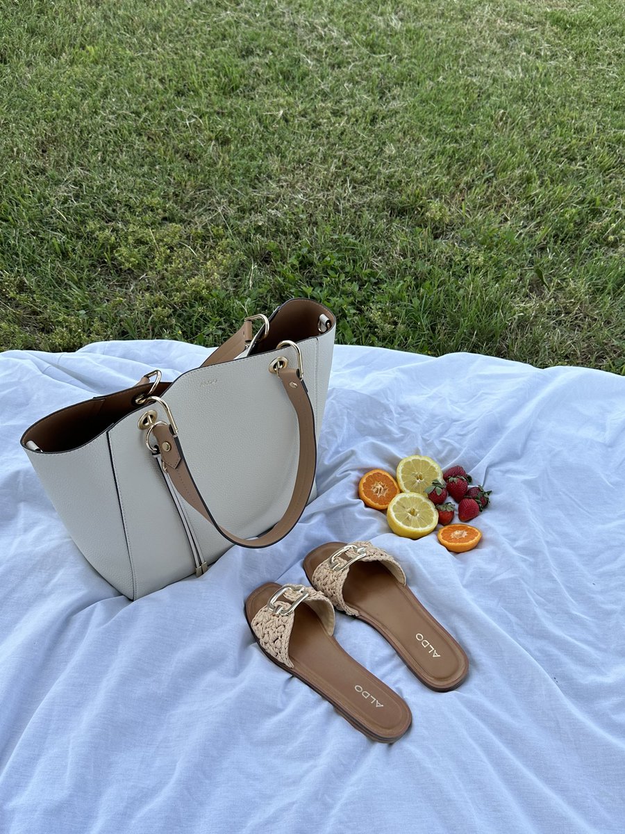 Take our travel go-to sandals Glaeswen and spacious tote Marcellinee on your next trip! <a href="/ALDO_Shoes/">ALDO Shoes</a>