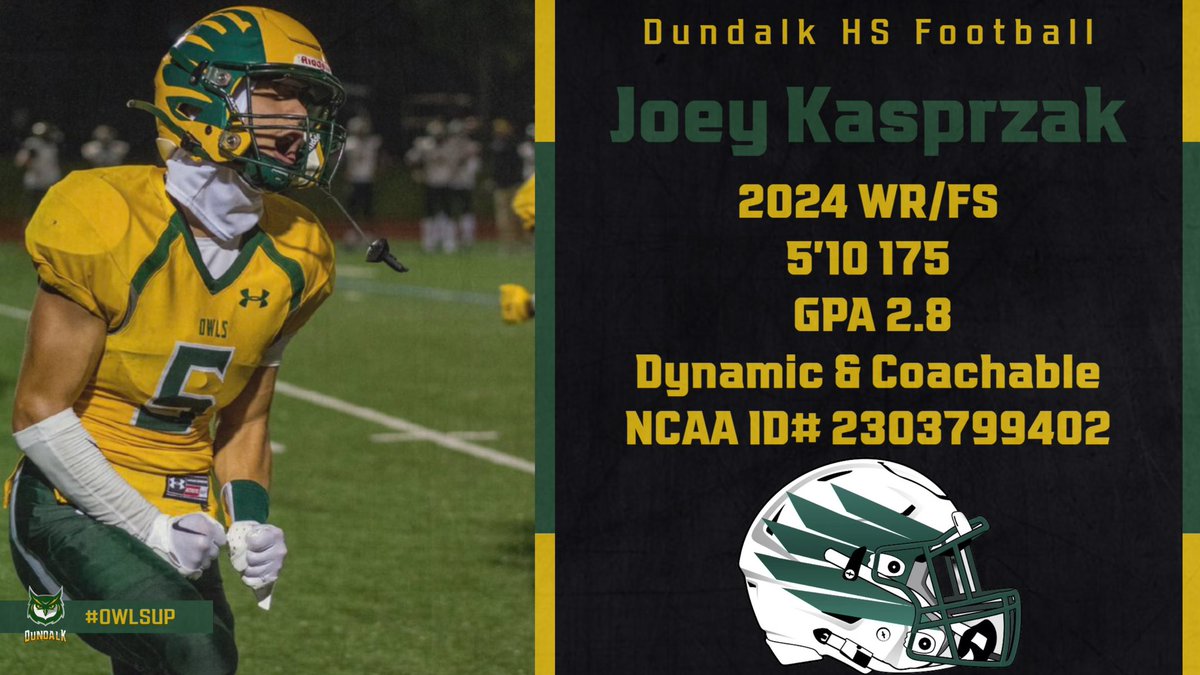 🦉 2024 DHSFB Student Athlete ⚪️@jlak5xx 🟢 1st team all county player, dynamic, coachable, lead the team in INT and receiving yards 🟡 hudl.com/video/3/162315…