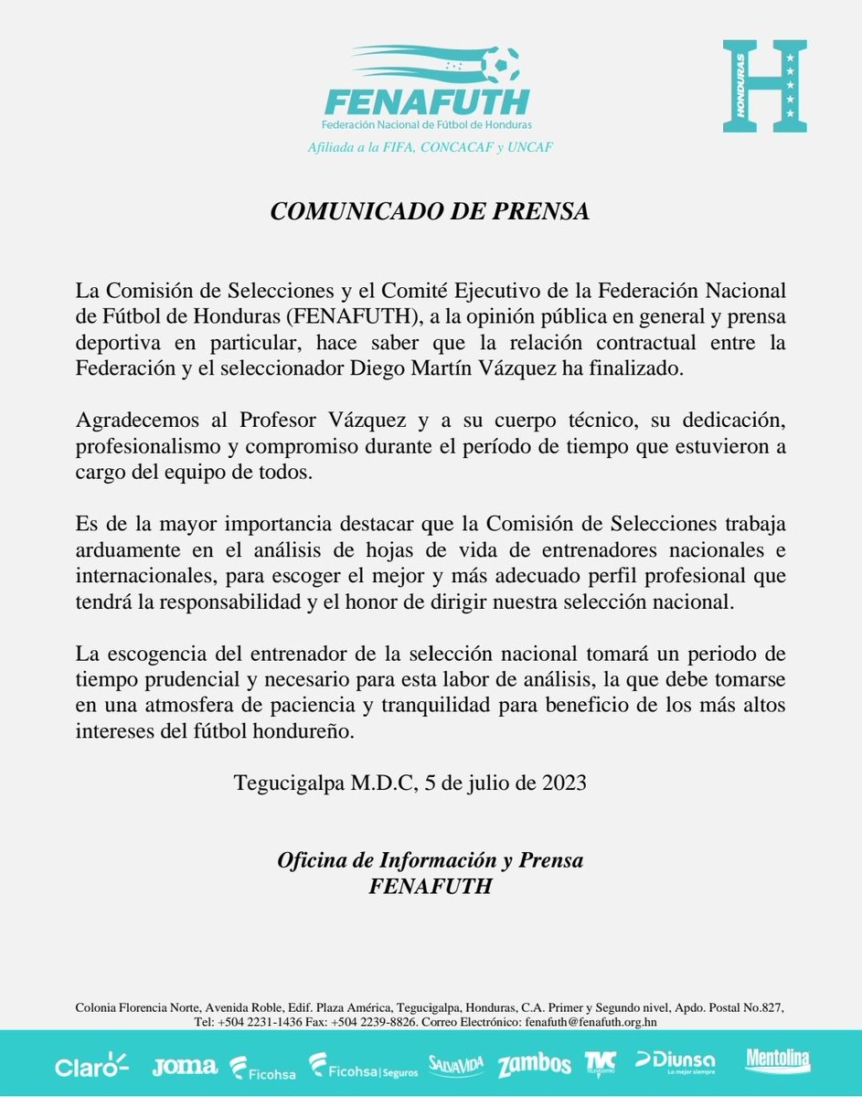 🚨OFICIAL 

📰 COMUNICADO DE PRENSA

#FENAFUTH #ComisióndeSelecciones