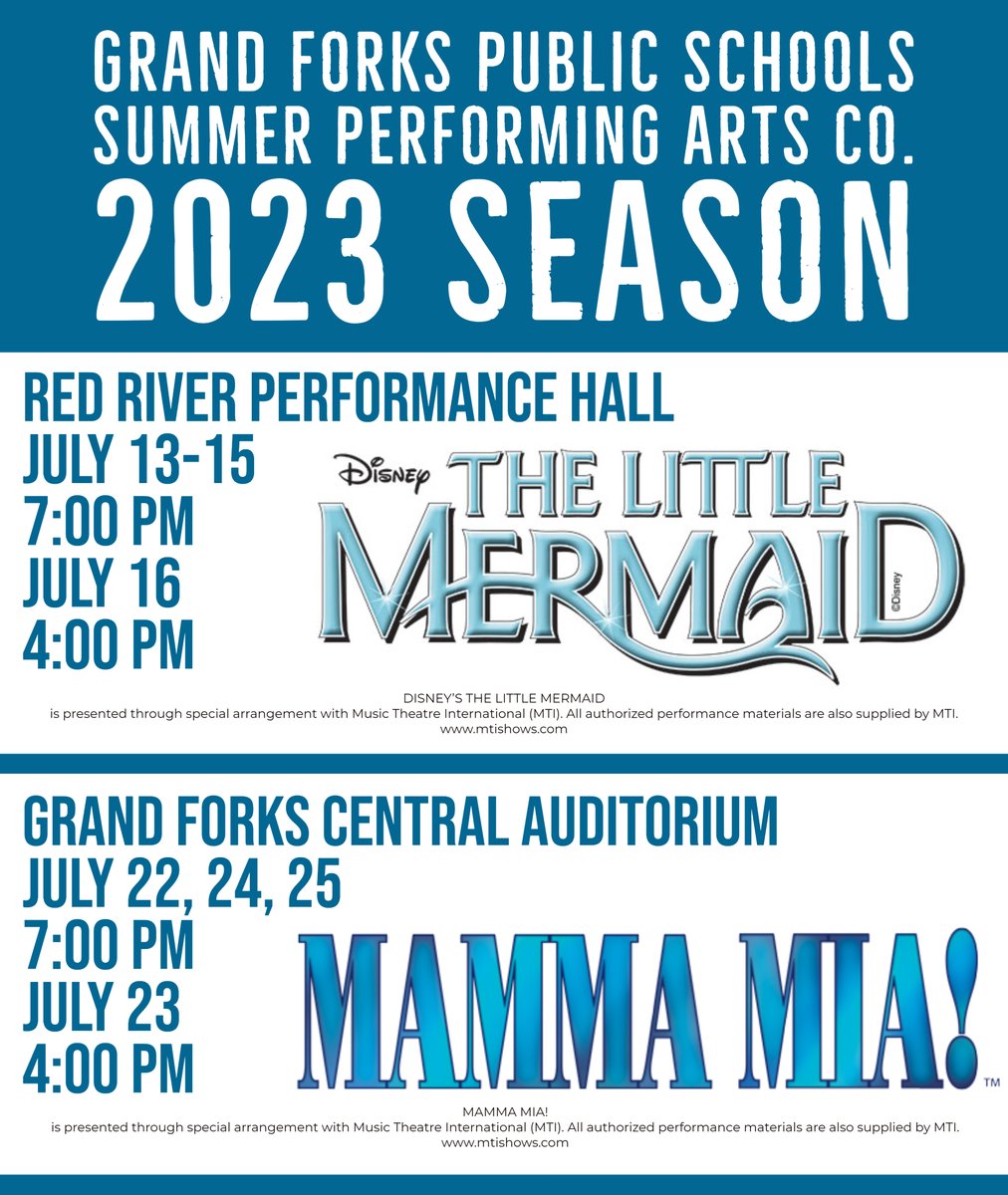 We are one week from parent preview night of "The Little Mermaid"! Help spread the word - and get your tickets today!

gfps.ludus.com    701-746-2411