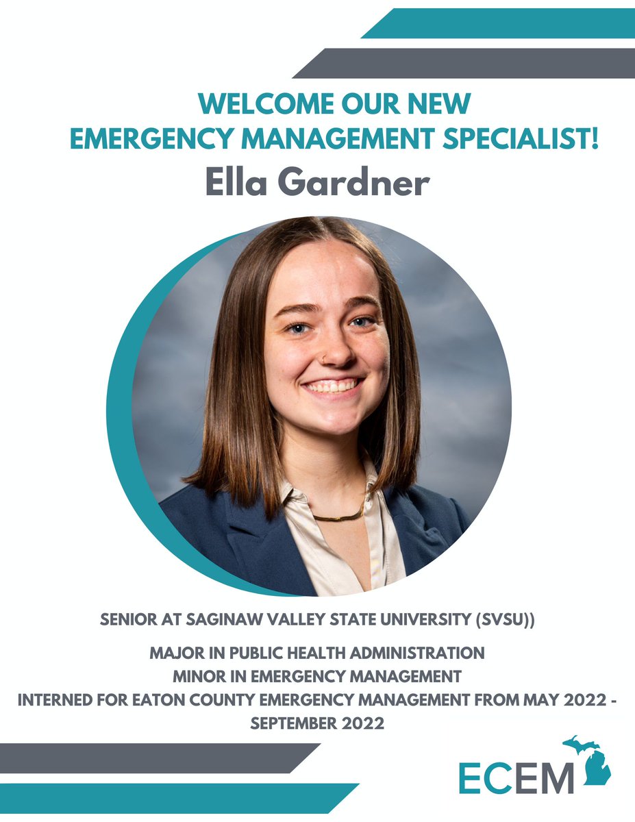 EatonCoEM's tweet photo. Welcome to our newest employee! Ella Gardner is our full-time Emergency Management Specialist here within our office. #preparedness #miready #eatoncounty #do1thing https://t.co/iFbN1ZA8WB