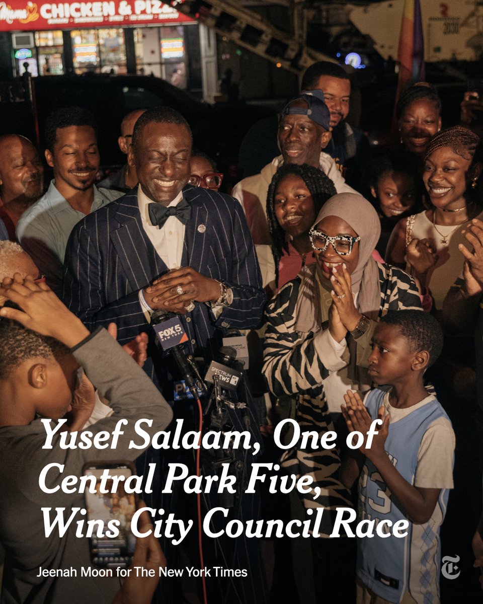 Breaking News: Yusef Salaam was declared winner of the Democratic primary for a City Council seat in Harlem. Salaam was one of the Central Park Five who were wrongly convicted and then exonerated in the rape and assault of a jogger in 1989. nyti.ms/3XE1sui