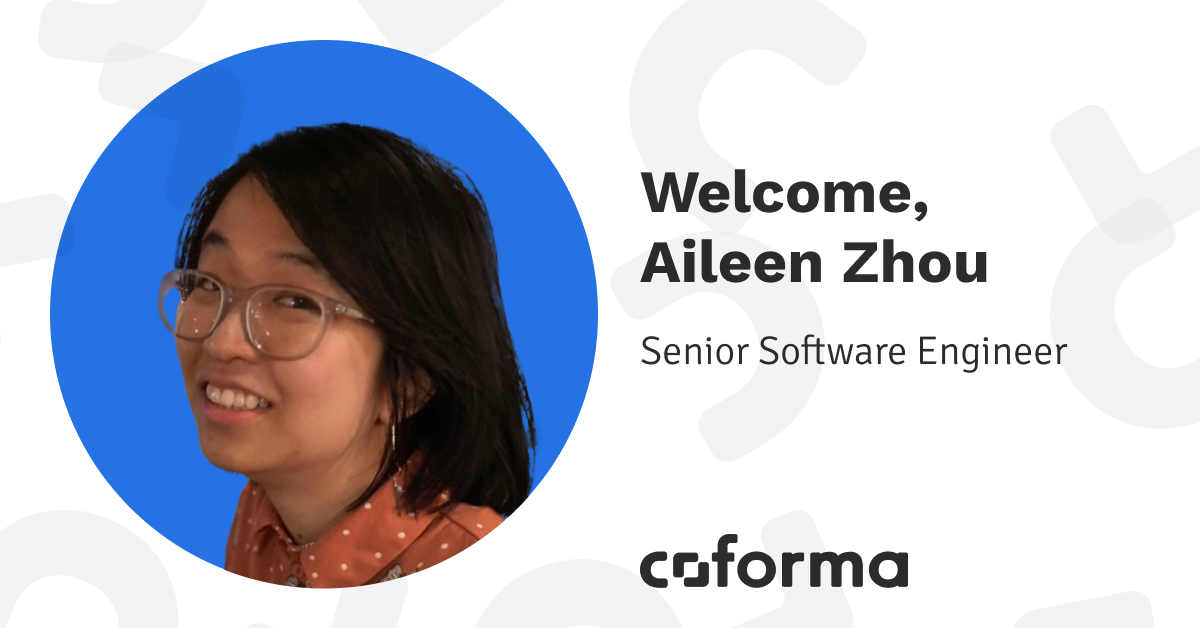 Aileen Zhou joins Coforma as a Senior Software Engineer with diverse experience with government clients, including the military & @DeptVetAffairs. She now supports our work with @CMSGov. We’re glad you’re here, Aileen! #EngineeringJobs #CoformaCareers #RemoteWork