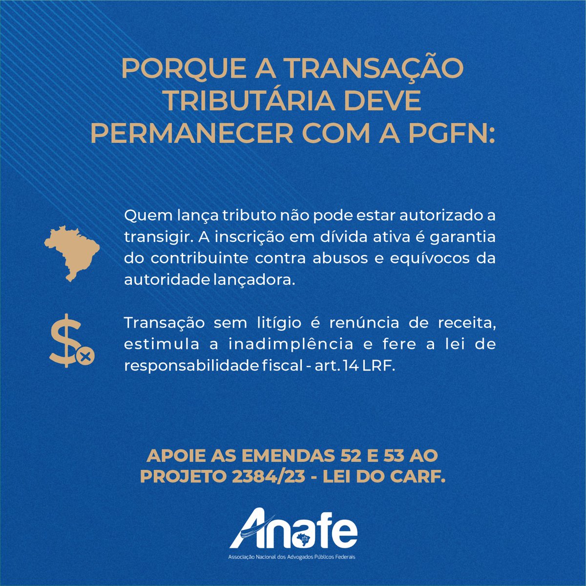 Deputado <a href="/betopereirams/">Beto Pereira</a> ,
É falso que a PGFN deseja manter a transação para aumentar honorários e onerar o contribuinte. A Lei 13.988/2020 já contempla desconto de 100% nos honorários negociados (art. 5º, §2º).
#TransaçãoÉnaAGU