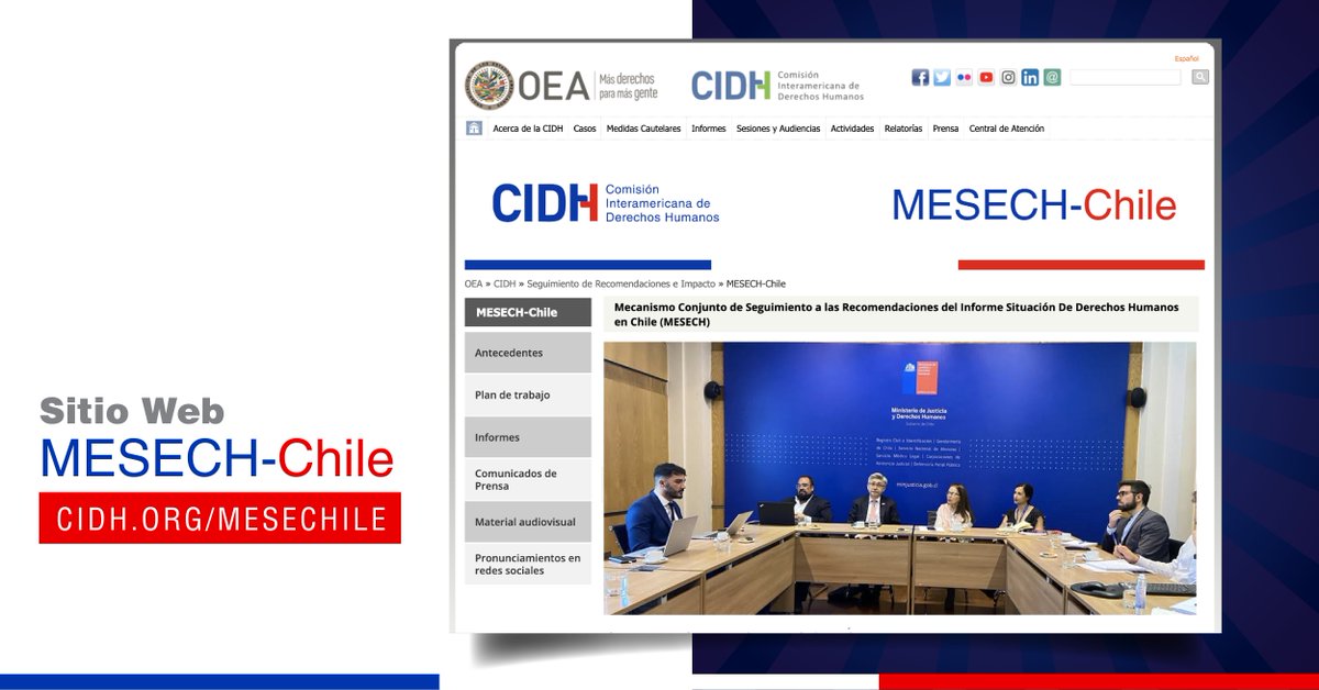 CIDH's tweet photo. En el marco del Plan de Trabajo del #MESECH la #CIDH apoyará al Estado en la elaboración de protocolos de protección de personas defensoras de #DerechosHumanos.
Encuentra más información en el sitio web MESECH - Chile 👉 https://t.co/7KuGigZI8N https://t.co/o21HCM4ZHN