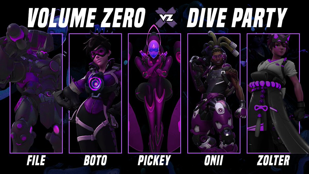 VolumeZeroORG's tweet photo. It's time to turn down the lights and turn up the music. Let's get this party started! 🎉

(Re)Introducing your Volume Zero: 

🎊 @FileFilete 
🪅 @jepurito 
🪅 @pickey_ow 
🍻 @Onii_FPS 
🍻 @zolter_ow 

#DeadSilence 💜 https://t.co/BHQ0M0t4Mw