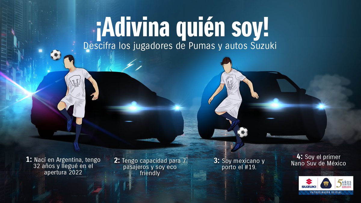 ¿Quieres ir al 🏟️ para apoyar a nuestros <a href="/PumasMX/">PUMAS</a> 🐾 vs Mazatlán?

¡Participa y podrás ganar 🎟️'s! 👇

1️⃣Dale ❤️ y RT
2️⃣Comenta las respuestas correctas
3️⃣Usa #SuzukiCincoAñosJuntos y #LaEnergíaQueTeMueve

Los primeros en seguir los pasos correctamente ¡GANAN! 🥳🎉