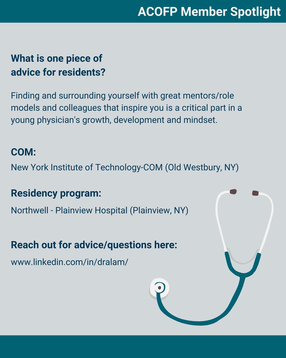 This week's #MemberSpotlight features Dr. Piyal Alam, who has participated in a multitude of healthcare leadership engagements, including being on the ACOFP's New Physician Committee.