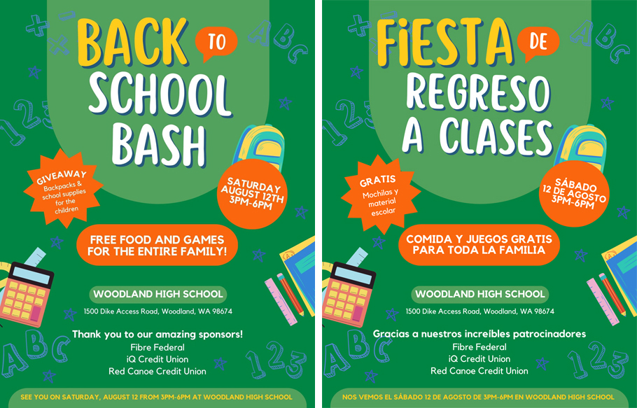 **BACK TO SCHOOL BASH IS BACK!**

Back to School Bash 2023 returns on Saturday, August 12, 2023 from 3 p.m. to 6 p.m. at Woodland High School.

Click here to learn more: bit.ly/3NHGV3C