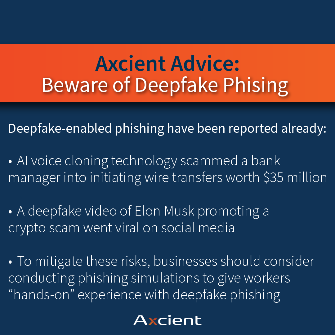 Axcient's tweet photo. Some fascinating #AxcientAdvice from Bradley Baker this week. Check out his security tips and learn more about #Ransomware and #Deepfakes! https://t.co/dZm2ykcMKa