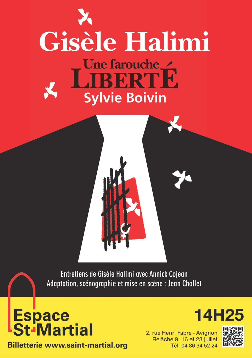 EspaceStMartial's tweet photo. 📷 PHOTO DE SPECTACLE 📸 

 À 14h 25 découvrez : 

🚨 Gisèle Halimi, une farouche liberté 🚨

Production : Théâtre Le Bateau-Lune

#festivaloffavignon #off23 @festOffAvignon #theatre #theatrecontemporain #avignon https://t.co/PBBRylPSoC