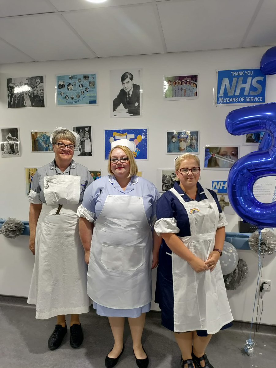 AneurinBevanUHB's tweet photo. A big thank you to all the staff who have celebrated #NHS75 today by dressing up in traditional uniforms from over the years. There has been celebrations across all our sites and in the community – make sure you take a look at our Facebook and Instagram stories to see! https://t.co/on22A8Vnao