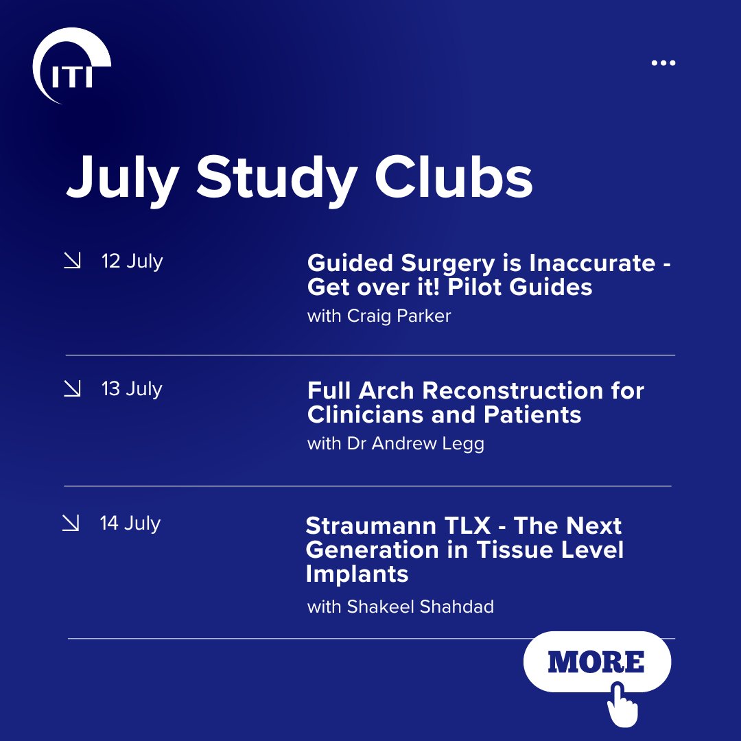 Stay updated with the latest evidence-based science in implant dentistry with the International Team for Implantology (ITI) this July! Explore global events, symposiums, and congresses to elevate your practice. Don't miss out! Check ITI's July events here: #ImplantDentistry