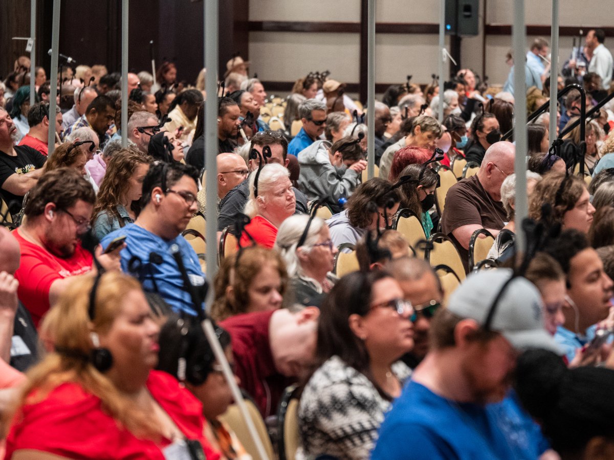 APHfortheBlind's tweet image. APH President Craig Meador &amp;amp; @HumanWare spoke to the @NFB_voice convention about the Monarch&apos;s progress &amp;amp; the how The Braille Flyway will give wings to braille literacy. Attendees wore butterfly antennae to represent their role in making the Monarch fly. #NFB23 #BrailleFlyway