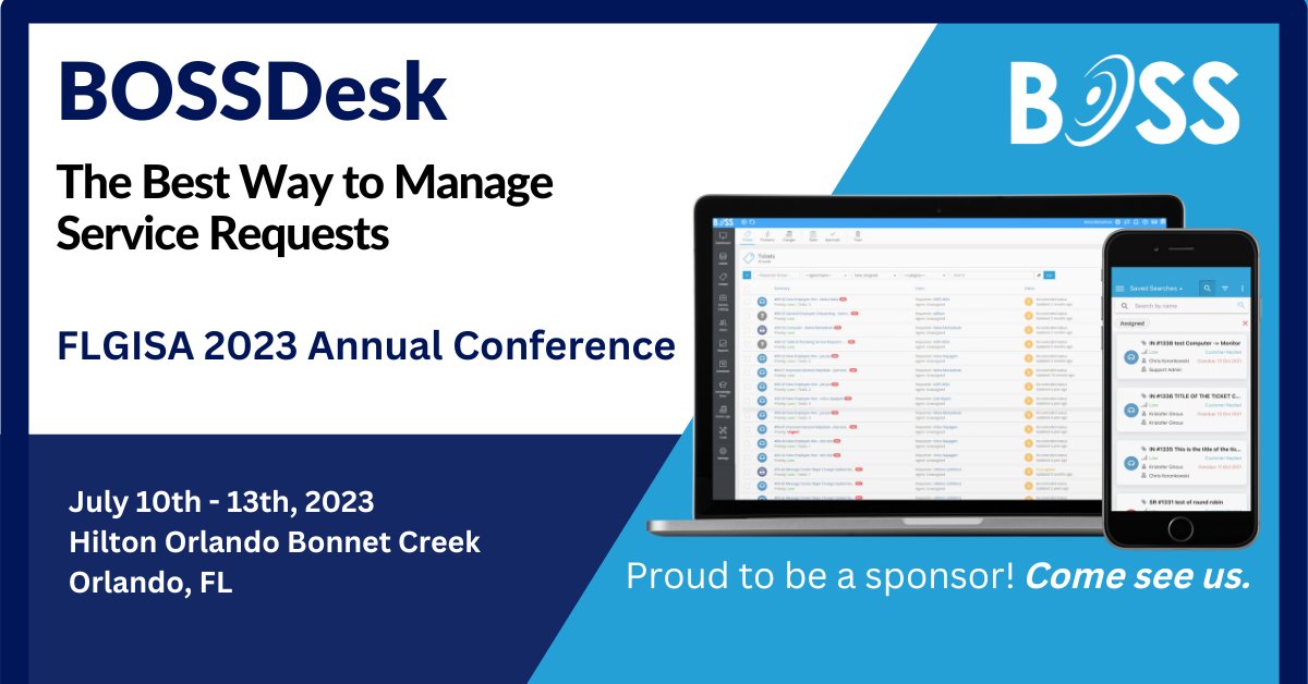 📣 Join us at the FLGISA 2023 Annual Conference on July 10 –13 at the Hilton Orlando Bonnet Creek! Don't miss out! Register now. hubs.ly/Q01SF21T0

#FLGISA2023 #BOSSDesk #ITSM #ITBestPractices #ITProcessImprovement #ITServiceDelivery