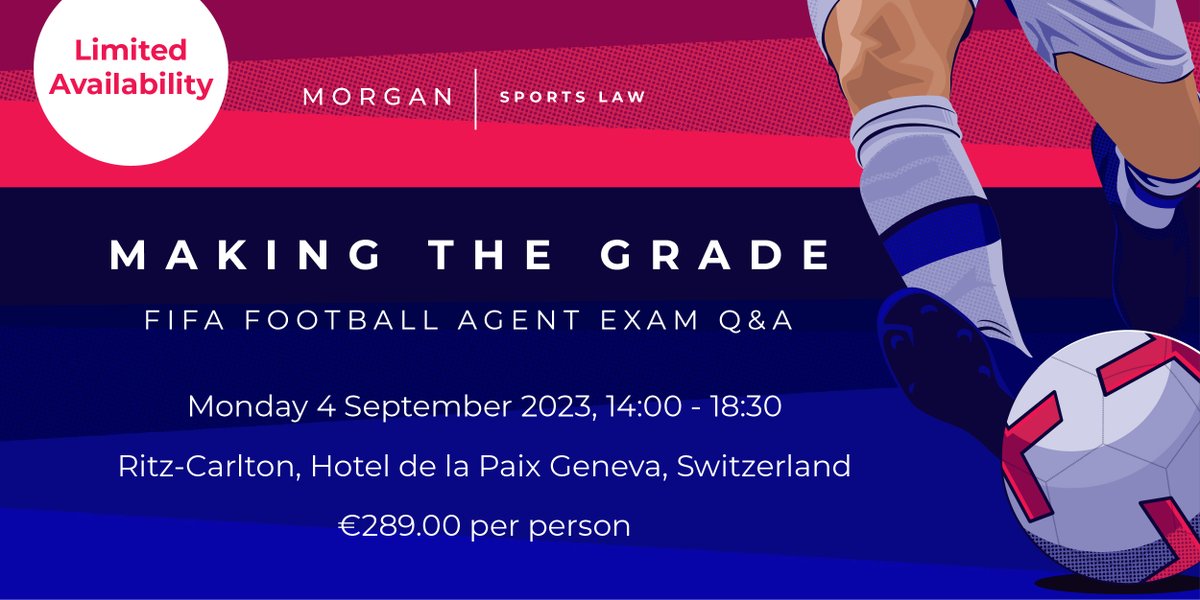 Calling all aspiring football agents!

Join us at ‘Making the Grade: FIFA Football Agent Exam Q&amp;A’ on Sep 4th in Geneva. Gain expert advice, insider tips, and network with industry professionals.

Limited spots available - register now: bit.ly/44n8ZzY