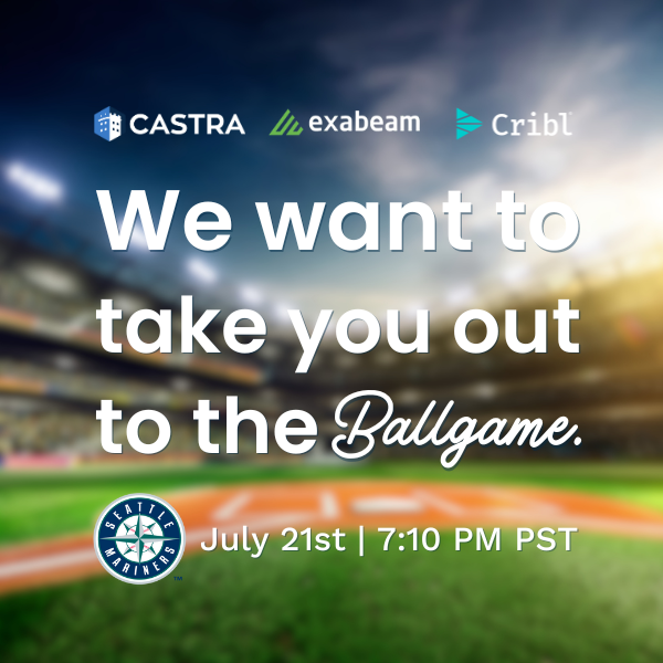 CastraManaged's tweet photo. Let us take you out to the ball game ⚾ 

Join Castra, Exabeam, and Cribl for a great game: The Seattle Mariners vs Toronto Blue Jays on July 21st at 7:10 PM. 

Space is limited; get your seat today! 
Registration: https://t.co/CUOiXTU3Lf https://t.co/d9DaDt9uI4